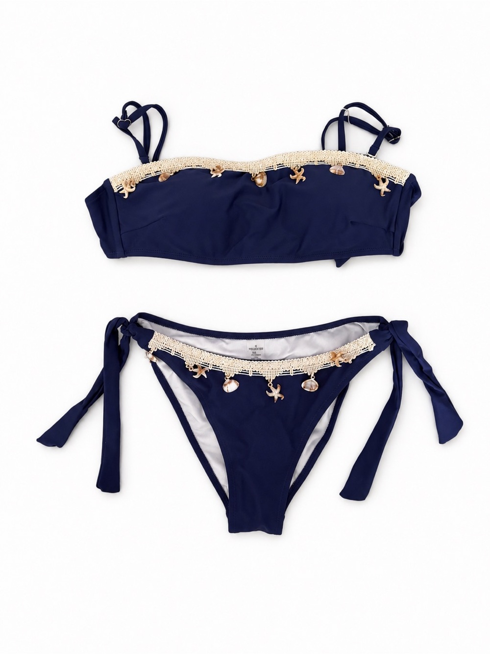 Navy Crochet-Trim Bikini Set with Shell Charms